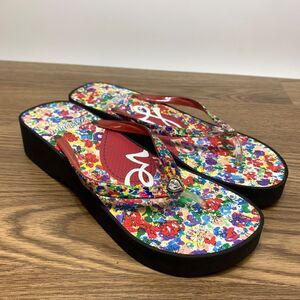 Brighton Beautiful Floral Flip Flops Platform Wedge Sandals Foam Women’s Size 9